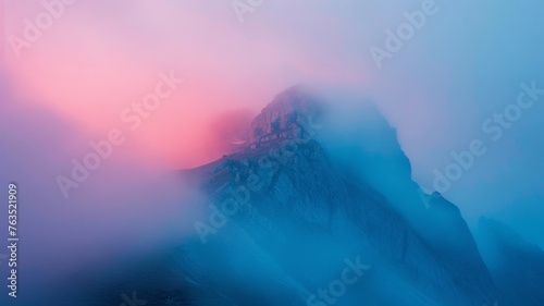 View of the Himalayas on a foggy night - Mt Everest visible through the fog with dramatic and beautiful lighting