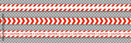 Realistic red barricade tape. Police warning line. Danger or hazard stripe. Under construction sign. Vector illustration. photo