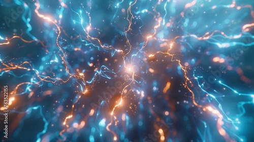 Conceptual illustration of neuron cells with glowing link knots in abstract dark space  high resolution
