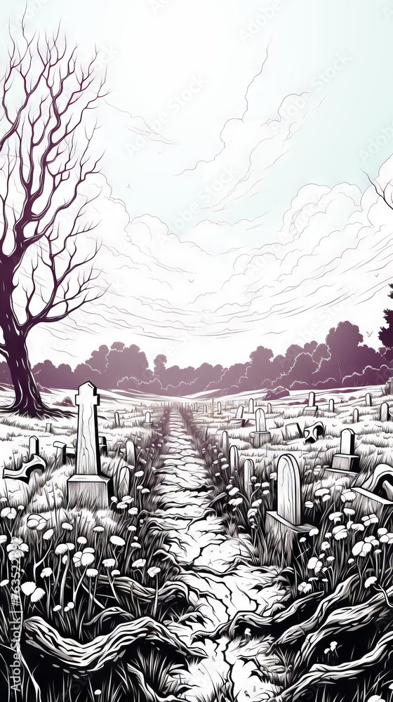 Gothic Graveyard Illustration

