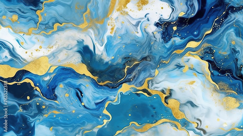 Blue Marble and gold abstract background