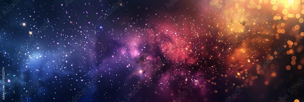 Naklejka premium A picture of galaxy, gradient of blue and purple colors, dust and bokeh, shiny sparkles and glow particles, realistic stars and nebula, stars overlay and effect, dramatic lights, AI Generated.