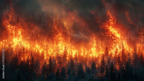 Massive Forest Inferno Consuming Trees photo
