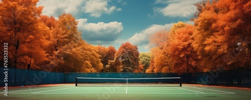 Autumn tennis court. Outdoor tennis sport play ground