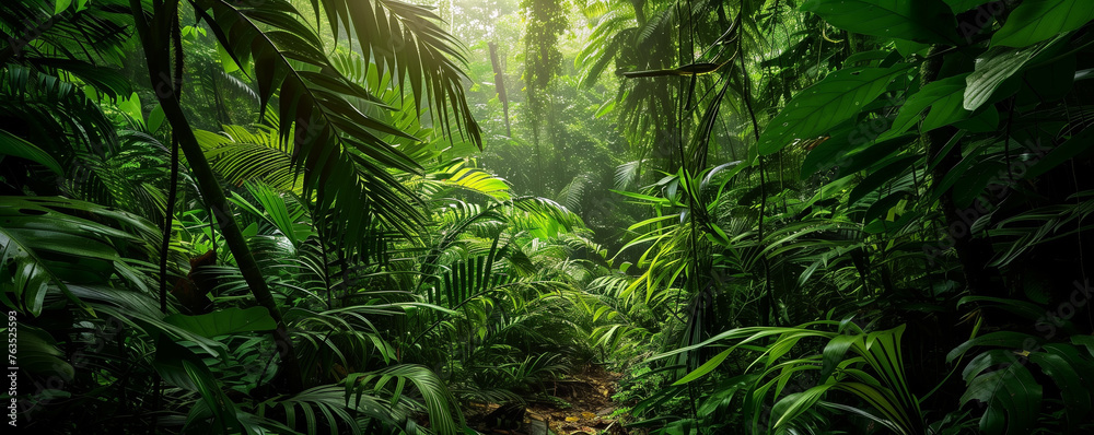 Native tropic amazon rainy forest.  Eco concept - obrazy, fototapety, plakaty 