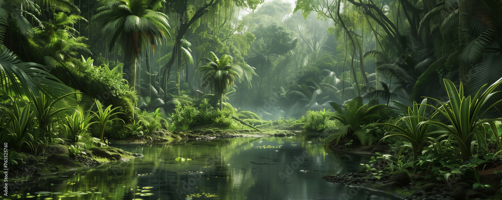 Native tropic amazon rainy forest.  Eco concept - obrazy, fototapety, plakaty 