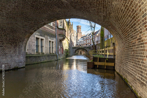 Utrecht, the Netherlands. 2 March 2024. Kromme Nieuwegracht with brick buildings and bridges. The Kromme Nieuwegracht is a canal in the center of the Dutch city of Utrecht © PixelBiss