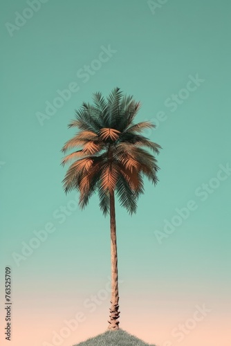 A palm tree is standing tall in a lush green field © Art AI Gallery