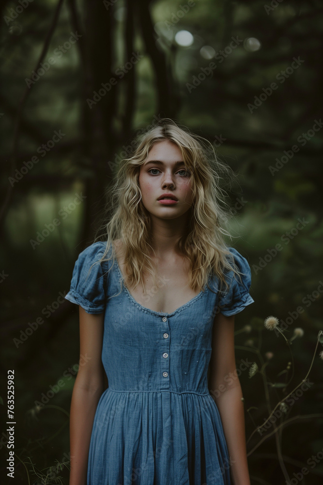 Naklejka premium Natural blonde young woman outdoor summer