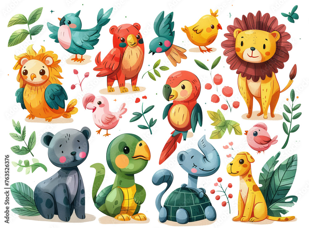 collection of cartoon animals, bright and cute clipart.
Concept: children's educational book, getting to know animals, developing imagination collection of cartoon animals, bright and cute clipart.
Concept: children's educational book, getting to know animals, developing imagination