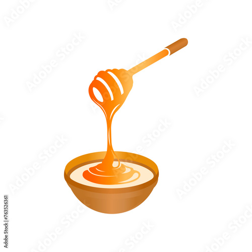 Honey dipper and bowl premium vector