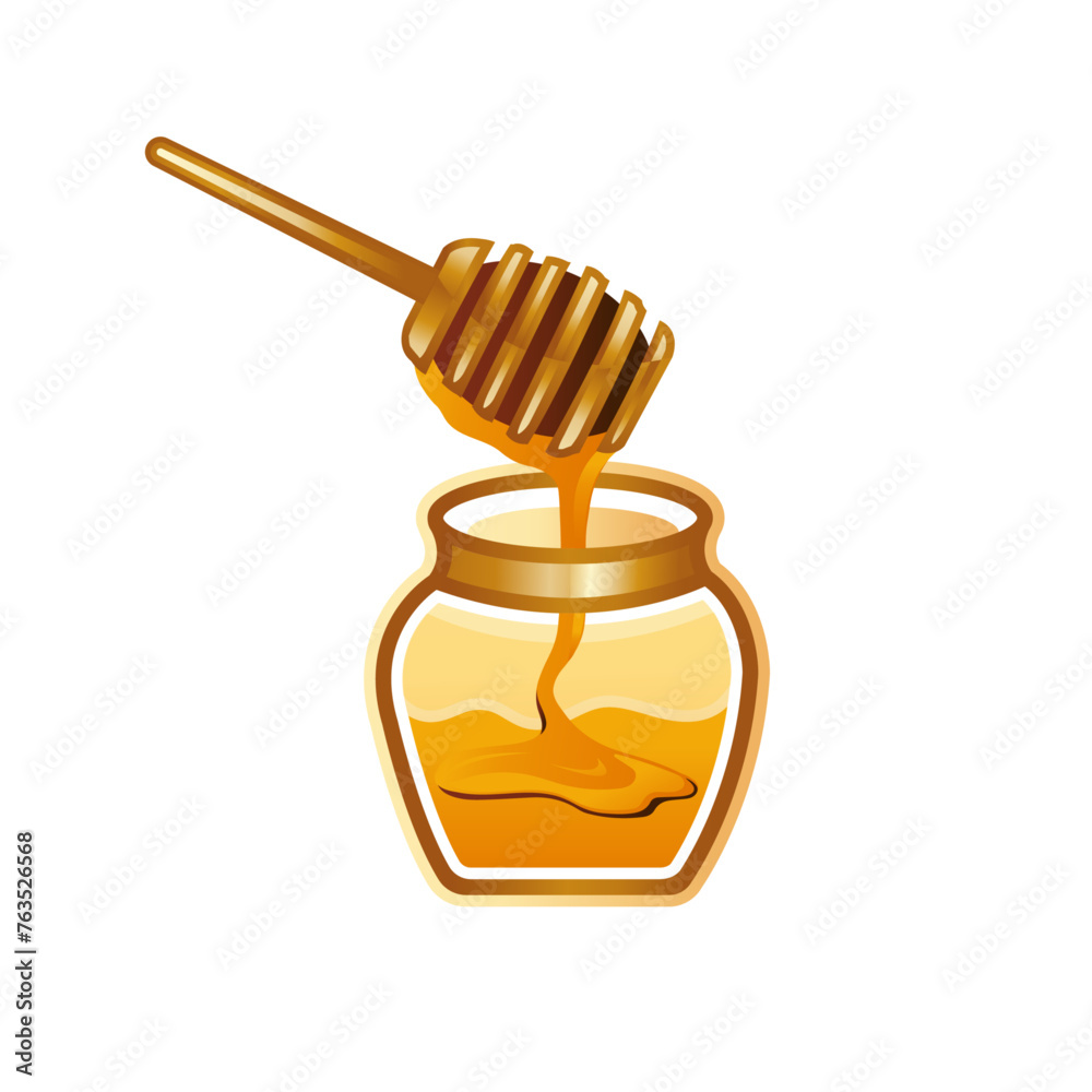Honey Bee in Jar With Honey Dipper premium vector Honey Bee in Jar With Honey Dipper premium vector