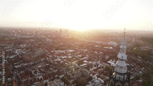 Aerial video descends on the spire of Onze Lieve Vrouwetoren, Amersfoort Netherlands photo