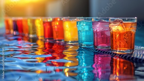 Row of Colorful Glasses on Table