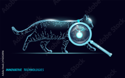  GPS tracker jeton for pets. Cat and dog technology finding on map mobile app. Health scanning and vet gadget tracking tag vector illustration