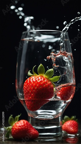 Strawberries in a glass with clear liquid. Perhaps strawberry vodka. Strawberry concept.