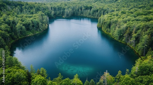 Large Lake Surrounded by Trees in Forest