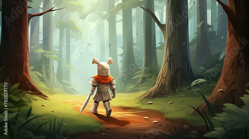Cavaleiro de  armadura andando na floresta - Ilustração infantil photo