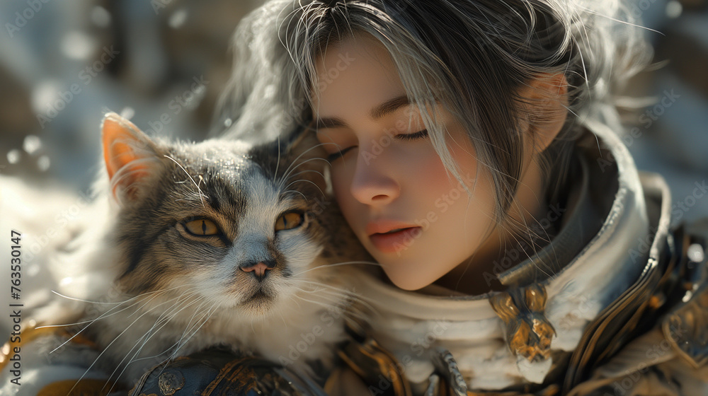 Woman in Harmonious Bond with Her Cat