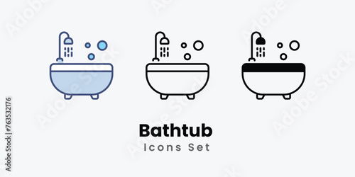 Bathtub  icon thin line and glyph vector icon stock illustration