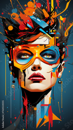 Abstract Woman Portrait with Colorful Splatters