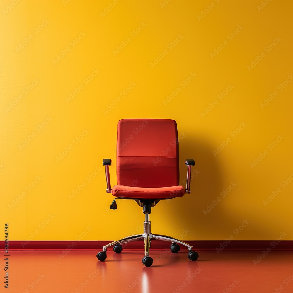 Red office chair on orange wall background, Ai Generated Red office chair on orange wall background, Ai Generated