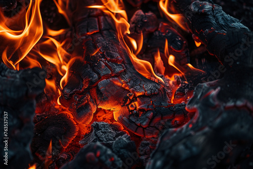 A close-up of the swirling patterns created by the flames of a campfire, with a clear view of the varying temperatures and colors within the fire.