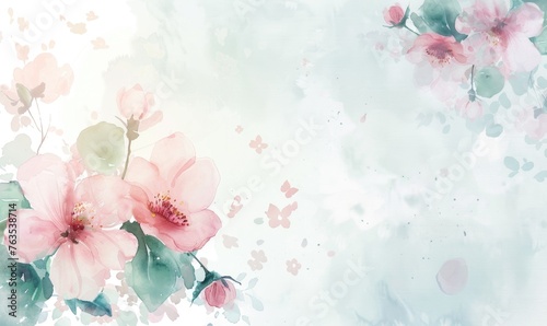 Watercolor flowers and lives, floral background space for text #763538714