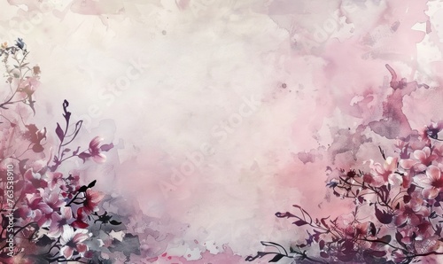 Watercolor flowers and lives, floral background space for text
