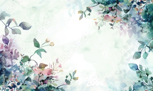 Watercolor flowers and lives  floral background space for text