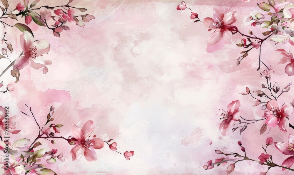 Fototapeta premium Watercolor flowers and lives, floral background space for text