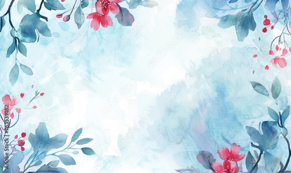 Watercolor flowers and lives, floral background space for text - obrazy, fototapety, plakaty 