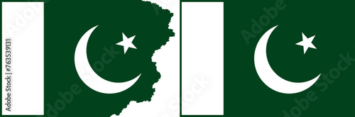 Pakistan flags vector. Standard flag and with torn edges