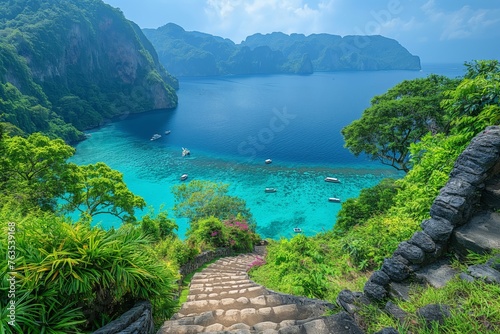 Serene Beauty of Tropical Paradise Overlooking Ocean