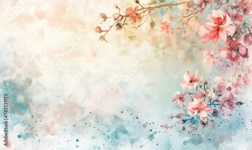 Watercolor flowers and lives  floral background space for text