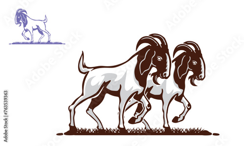 WILD BOER GOATS WALKING LOGO, silhouette of  great ram vector illustrations