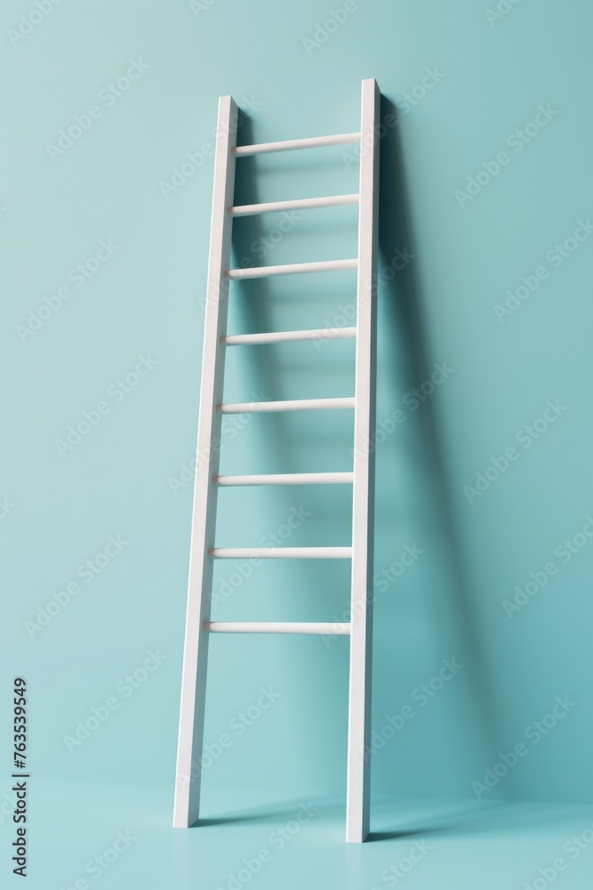 A white ladder leaning against a blue wall A white ladder leaning against a blue wall