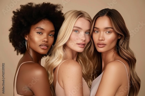 A photo of three women with different hair styles