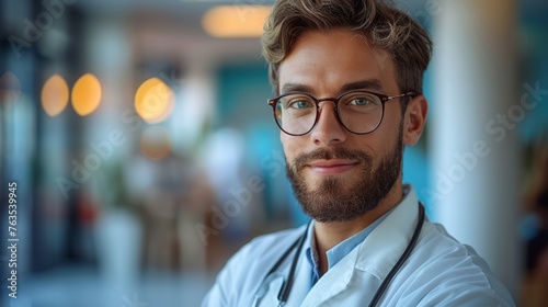 Confident Young Medical Professional Against Blue Backdrop Generative AI