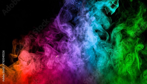 abstract background with smoke heading up illuminated by multicolored neon light effect mystic fume colorful magic steam on a black background smoke pattern