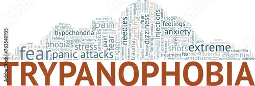 Trypanophobia word cloud conceptual design isolated on white background.