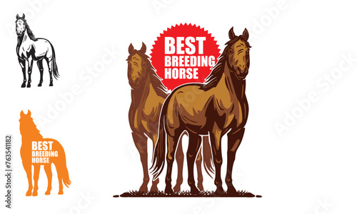BROWN BIG HORSE STANDING LOGO, silhouette of healthy horse vector illustrations