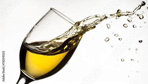 white wine splashing out of glass isolated on white background