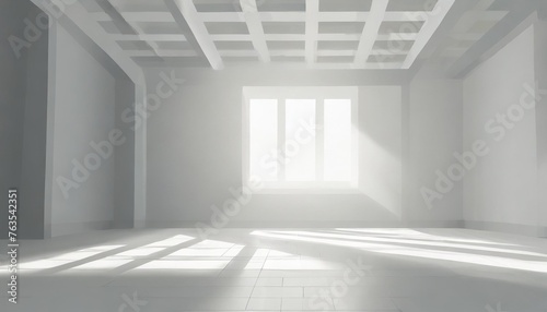 indoor interior empty white room with shining bright sunlight from the window blank room for background