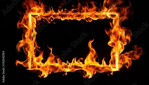 rectangular frame made of burning flames fire in the shape of a rectangle isolated on black background