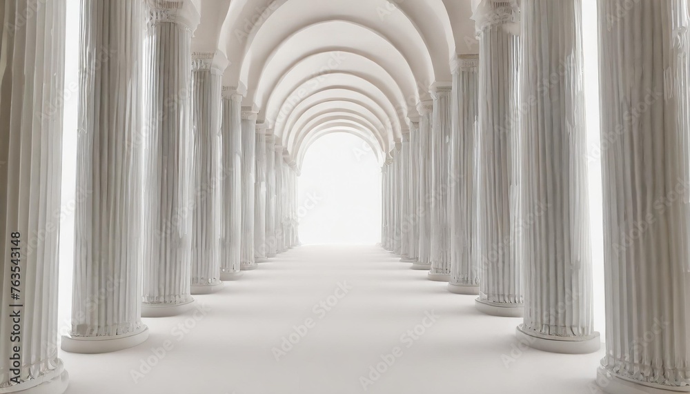 3d rendering white corridor pillars background render columns on a white background image