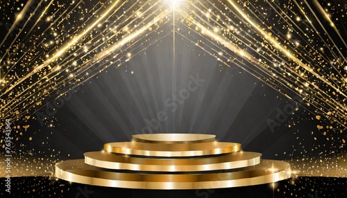 award ceremony black elegant background with stage scene design concept and gold luxury light rays glitter effect created with technology