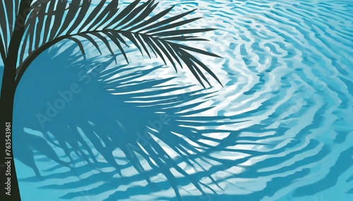 shadow of a palm tree on a blue water background