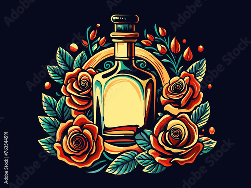 Mexican tequila bottle and roses for festival dia de los muertos or Cinco de mayo for Mexico shot bar
