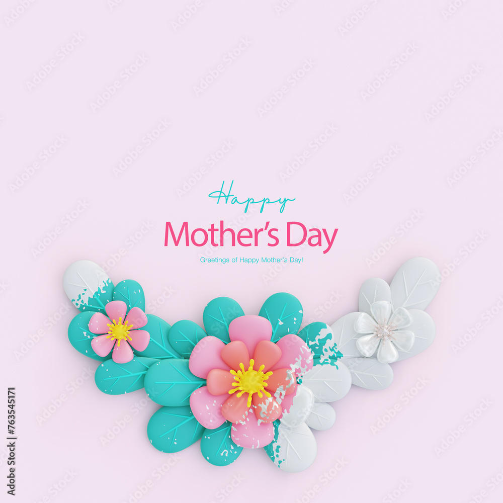 Happy Mother's Day greeting with Cute Flowers and leaves ornaments